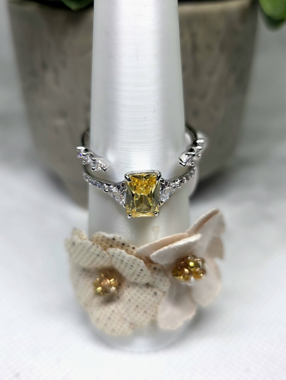 BP Ring With Lemon CZ On Rhodium Plating